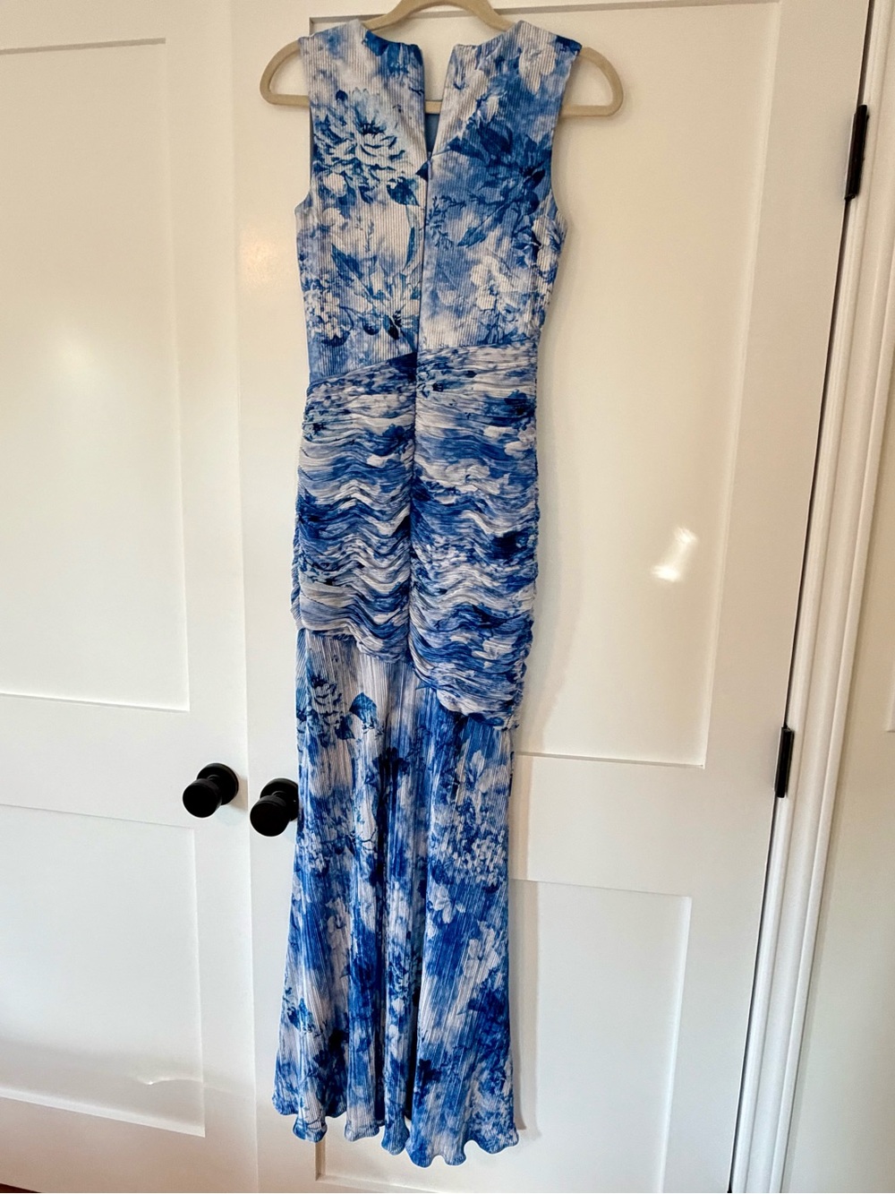 Dress the Population Blue Floral Ruched Maxi Dress